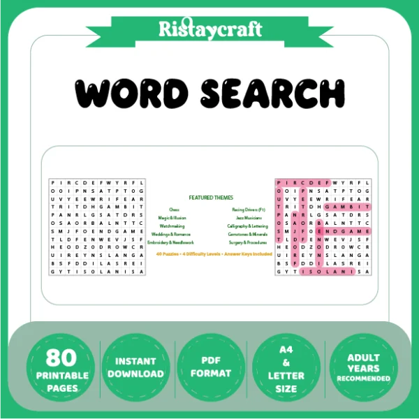 Word Search – Magic and Illusion – Gemstones and Minerals – Themes