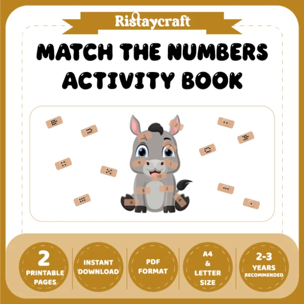 Donkey-Themed Number Matching Activity Book