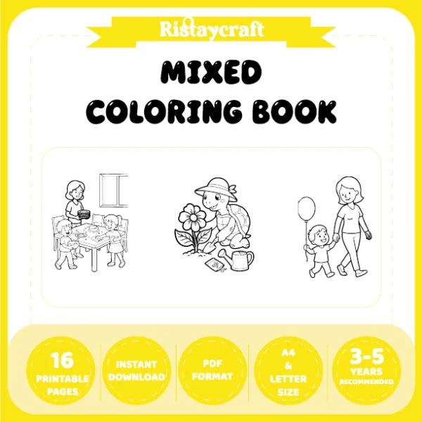 Mixed coloring pages for children aged 3/5 – With reference images (Vol. 2)