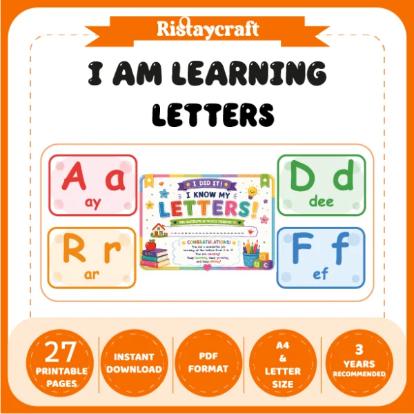 I Am Learning the Letters – Uppercase Letters, Lowercase Letters, and Pronunciation.