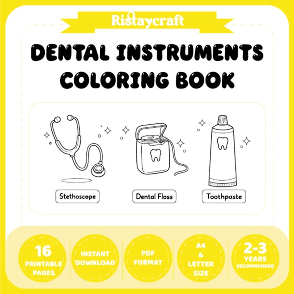 Dental Instrument Coloring Pages / With Reference Image