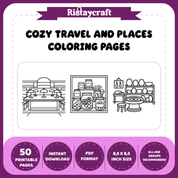 Cozy Travel and Places Coloring Book