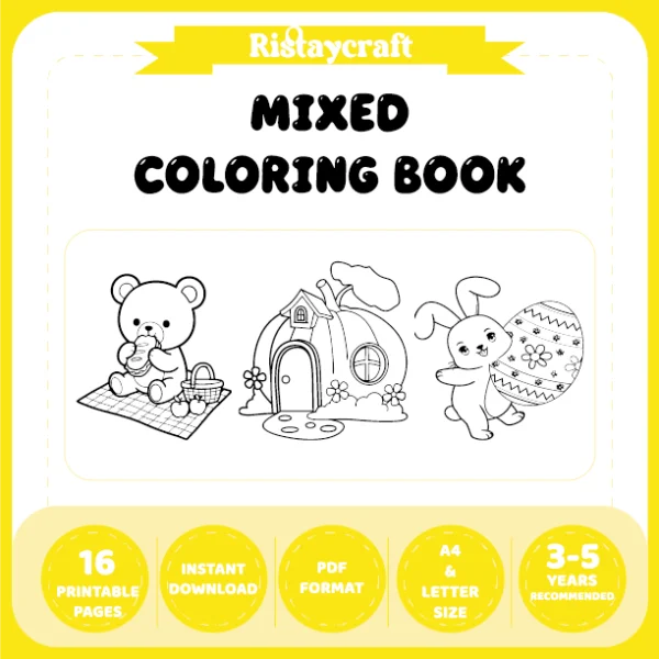Mixed coloring pages for children aged 3/5 – With reference images (Vol. 3)