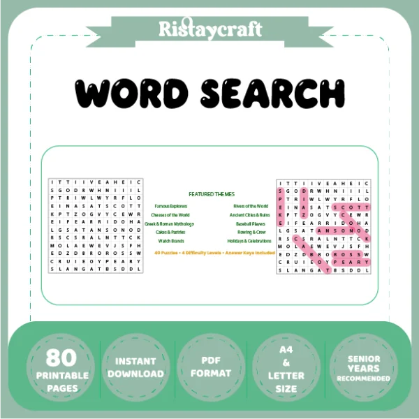 Word Search – Cheeses of the World – Ancient Cities & Ruins – Themes