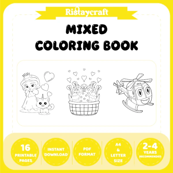 Mixed coloring pages for children aged 2/4 – With reference images (Vol. 2)