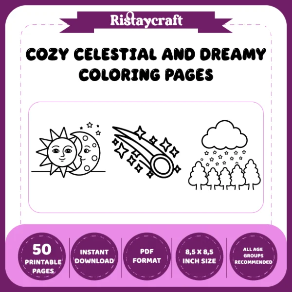 A “celestial and dreamlike” coloring book featuring bold lines and simple designs.