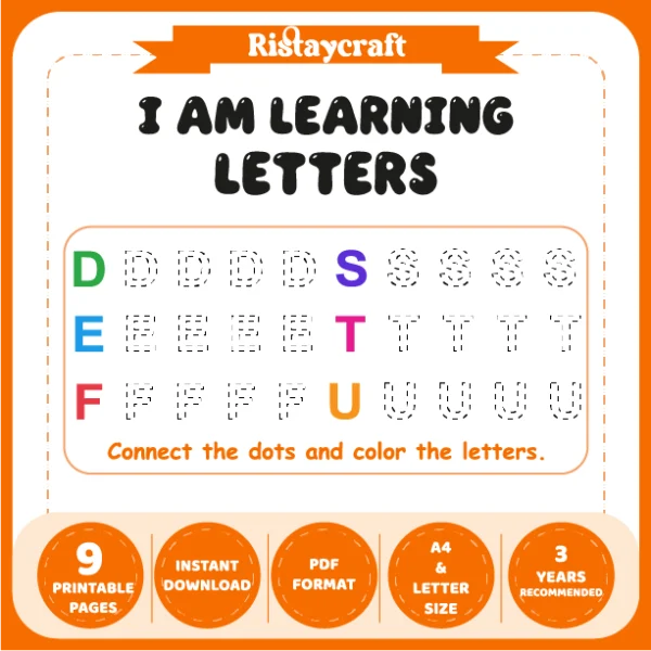 I Am Learning Letters – Tracing Exercises and Coloring Activities