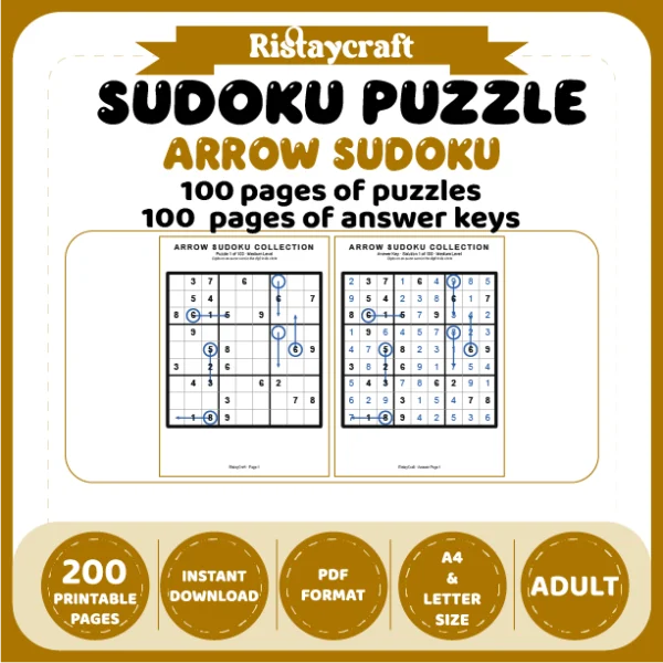 Suooku Puzzle Arrow Sudoku 100 Puzzle Pages + 100 Answer Key Pages