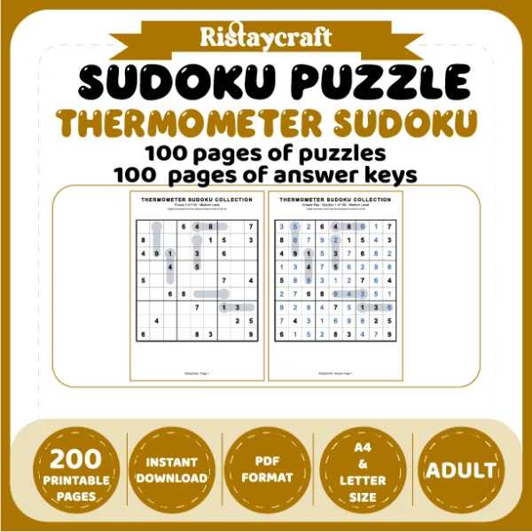 Sudoku Puzzle Thermometer Sudoku 100 Puzzle Pages + 100 Answer Key Pages