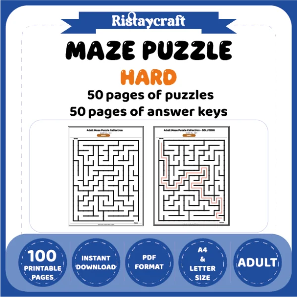 Maze Puzzle Hard 50 Pages of Puzzles – Vol. 16