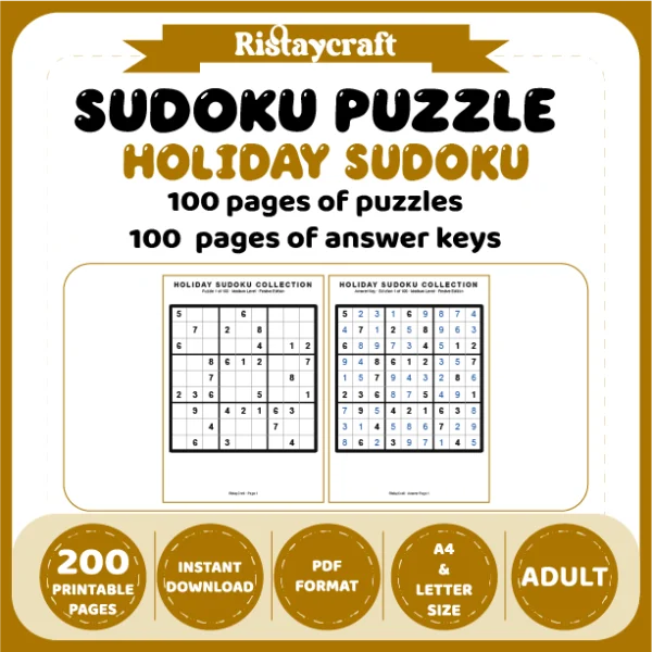 Sudoku Puzzle Holiday Sudoku 100 Puzzle Pages + 100 Answer Key Pages