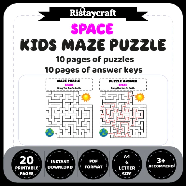 Space Kids Maze Puzzle 10 Pages of Puzzles
