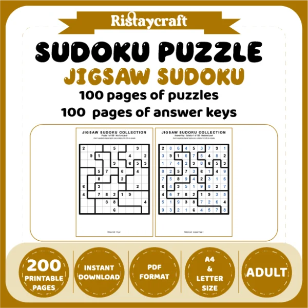 Sudoku Puzzle Jigsaw Sudoku 100 Puzzle Pages + 100 Answer Key Pages