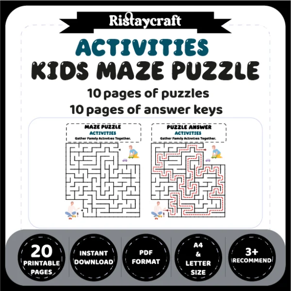 Activities Kids Maze Puzzle 10 Pages of Puzzles
