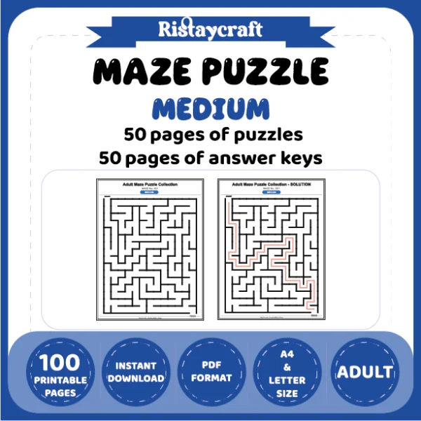 Maze Puzzle Medium 50 Pages of Puzzles – Vol. 12