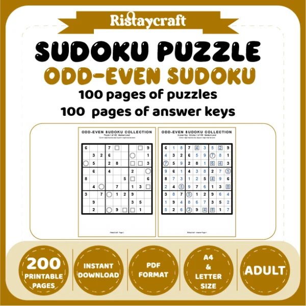 Sudoku Puzzle Odd-even Sudoku 100 Puzzle Pages + 100 Answer Key Pages