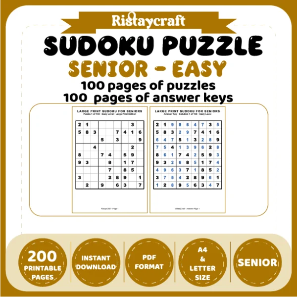 Sudoku P Puzzle Senior – Easy 100 Puzzle Pages + 100 Answer Key Pages