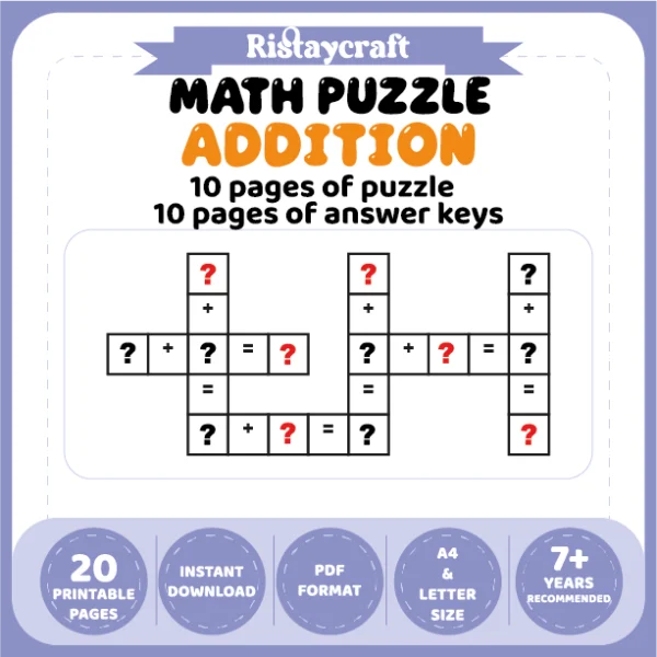 Math Puzzle Addition 10 Puzzle Pages + 10 Answer Key Pages (Vol. 10)