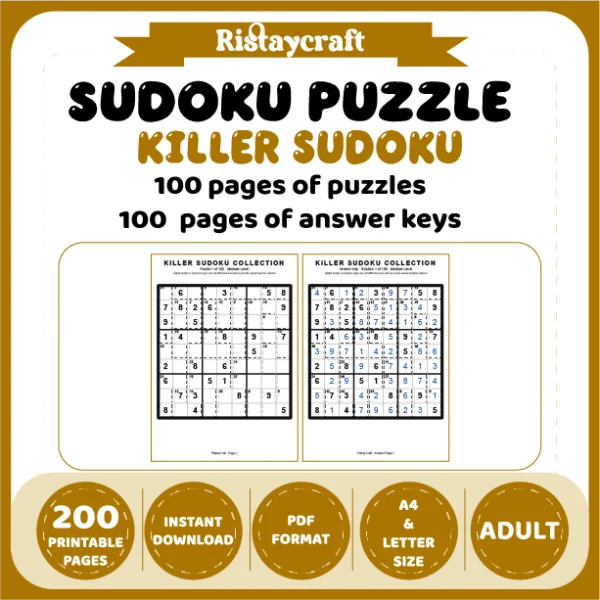Sudoku Puzzle Killer Sudoku 100 Puzzle Pages + 100 Answer Key Pages