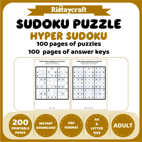 Sudoku Puzzle Hyper Sudoku 100 Puzzle Pages + 100 Answer Key Pages