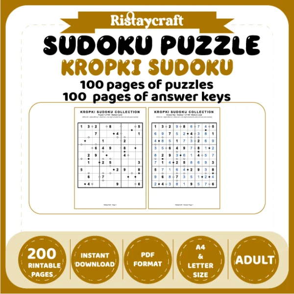 Sudoku Puzzle Kropki Sudoku 100 Puzzle Pages + 100 Answer Key Pages