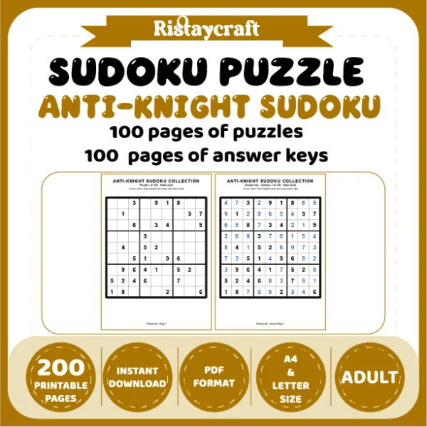 Sudoku Puzzle Anti-knight Sudoku 100 Puzzle Pages + 100 Answer Key Pages