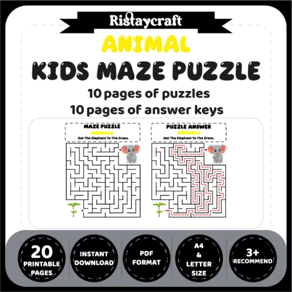 Animal Kids Maze Puzzle 10 Pages of Puzzles – Vol. 3