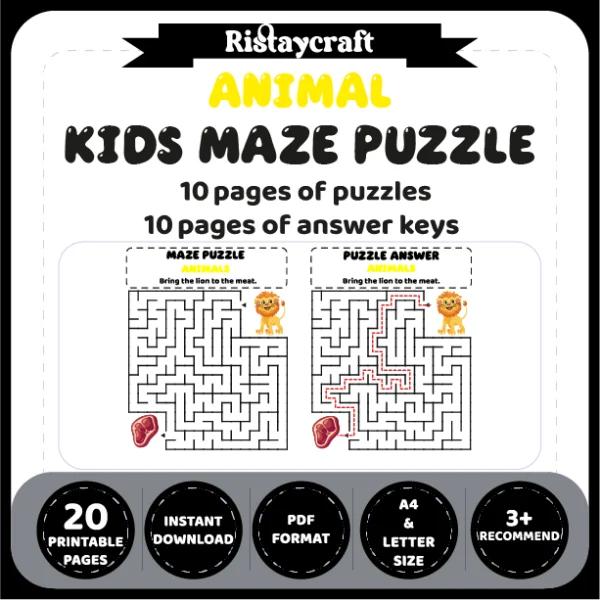 Animal Kids Maze Puzzle 10 Pages of Puzzles – Vol. 2