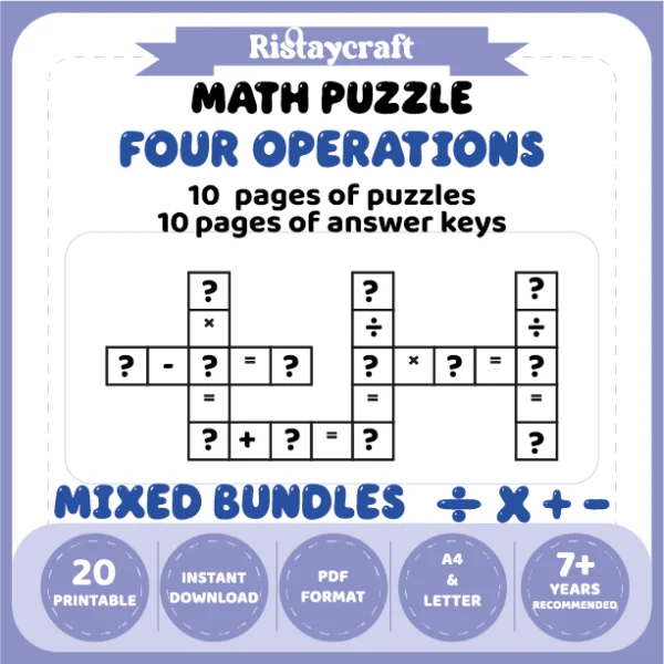 Math Puzzle Four Operations 10 Puzzle Pages + 10 Answer Key Pages (Vol. 3)