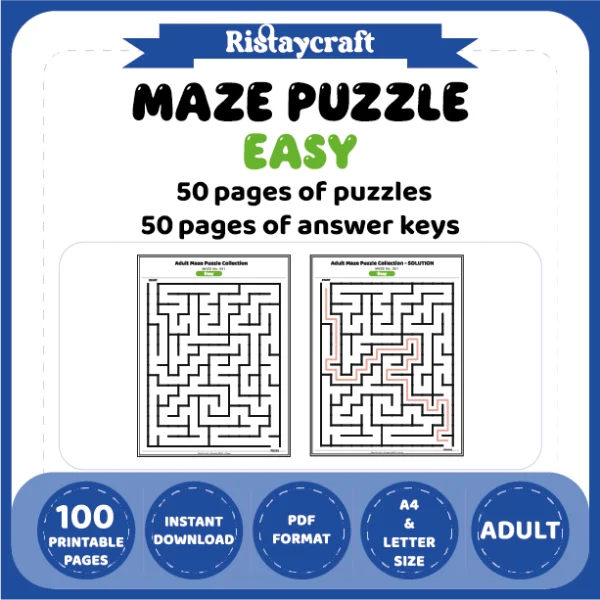 Maze Puzzle Easy 50 Pages of Puzzles – Vol. 18