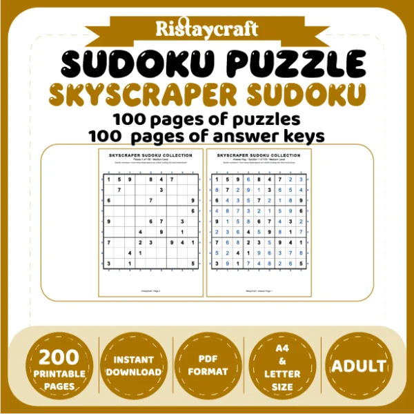 Suooku Puzzle Skyscraper Sudoku 100 Puzzle Pages + 100 Answer Key Pages