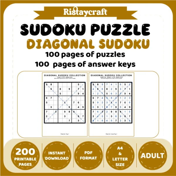 Sudoku Puzzle Diagonal Sudoku 100 Puzzle Pages + 100 Answer Key Pages