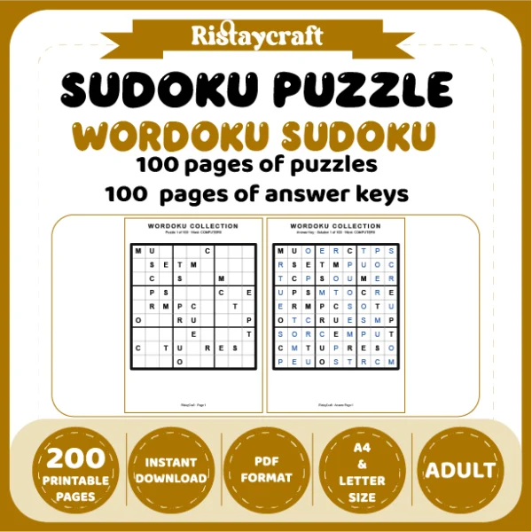 Sudoku Puzzle Wordoku Sudoku 100 Puzzle Pages + 100 Answer Key Pages