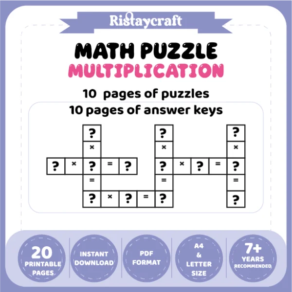 Math Puzzle Multiplication 10 Puzzle Pages + 10 Answer Key Pages (Vol. 2)