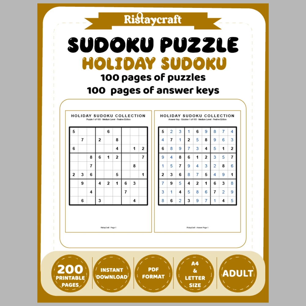 Sudoku Puzzle Holiday Sudoku 100 Puzzle Pages + 100 Answer Key Pages