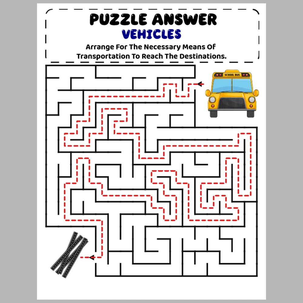 Vehicles Kids Maze Puzzle 10 Pages of Puzzles
