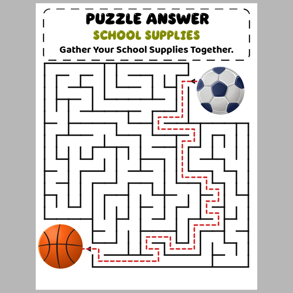 School Supplies Kids Maze Puzzle 10 Pages of Puzzles