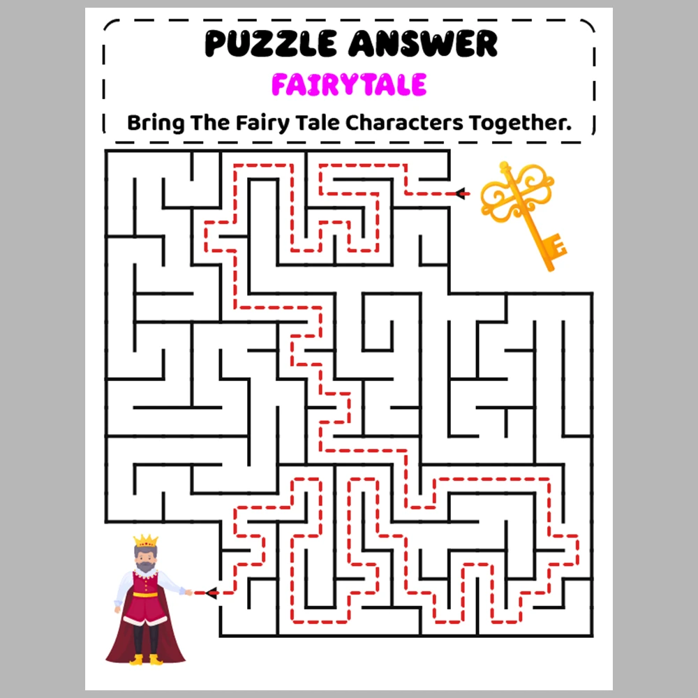 Fairytale Kids Maze Puzzle 10 Pages of Puzzles