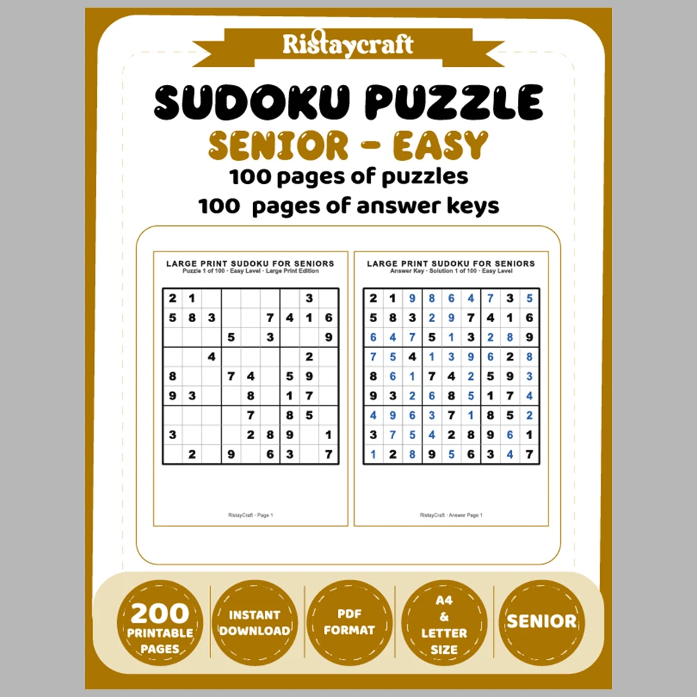 Sudoku P Puzzle Senior – Easy 100 Puzzle Pages + 100 Answer Key Pages