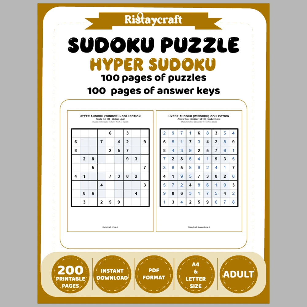 Sudoku Puzzle Hyper Sudoku 100 Puzzle Pages + 100 Answer Key Pages