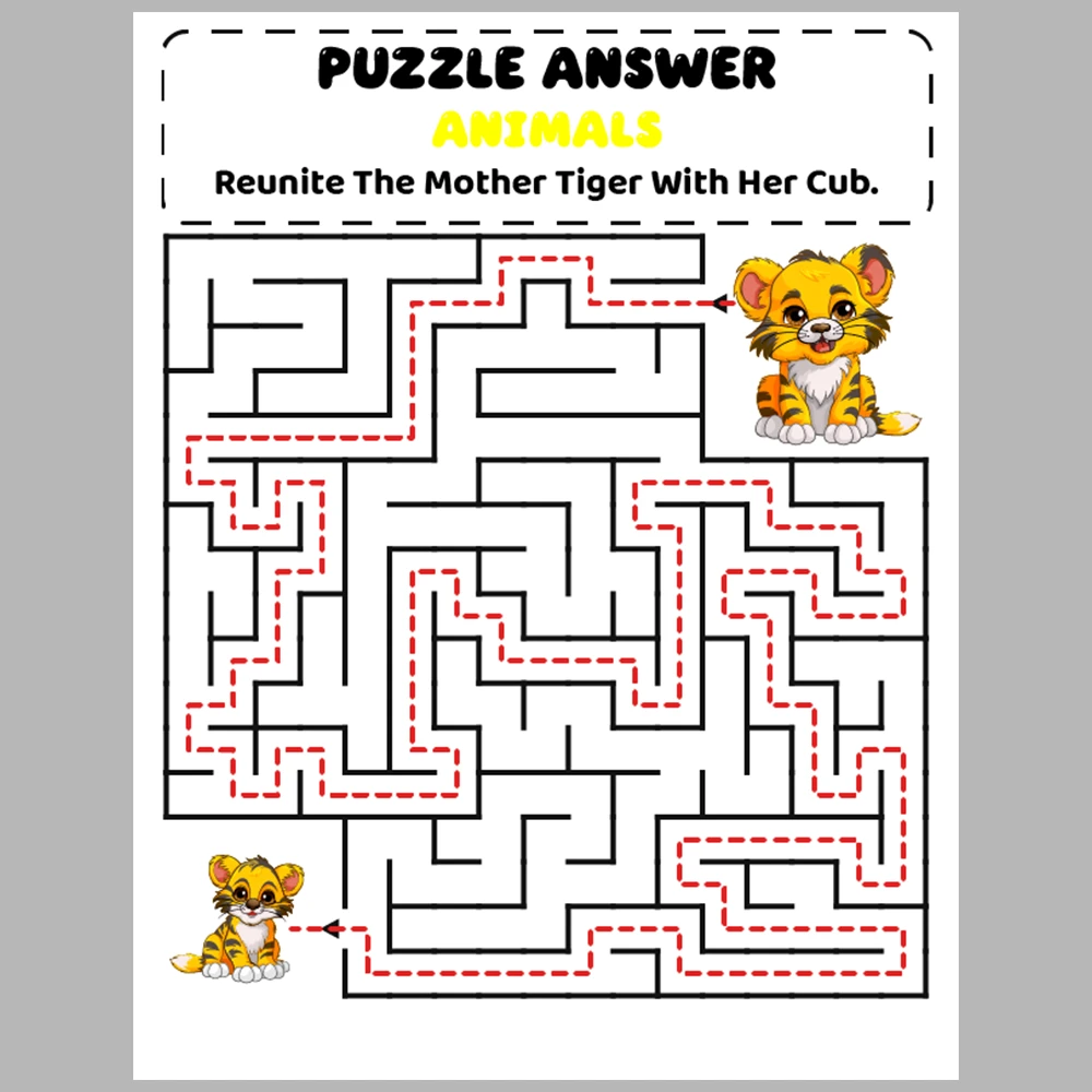 Mother and Baby Animal Kids Maze Puzzle 10 Pages of Puzzles