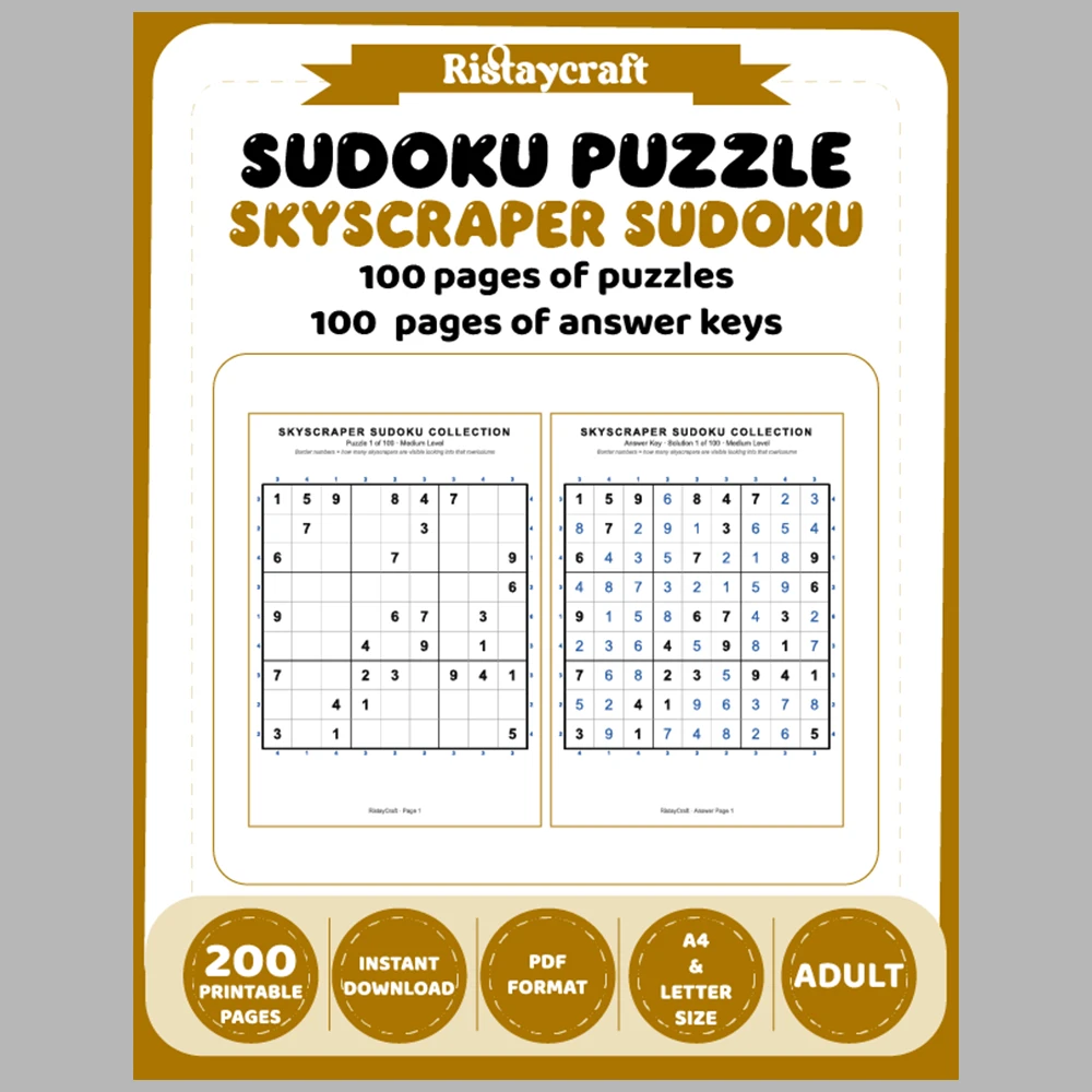 Suooku Puzzle Skyscraper Sudoku 100 Puzzle Pages + 100 Answer Key Pages