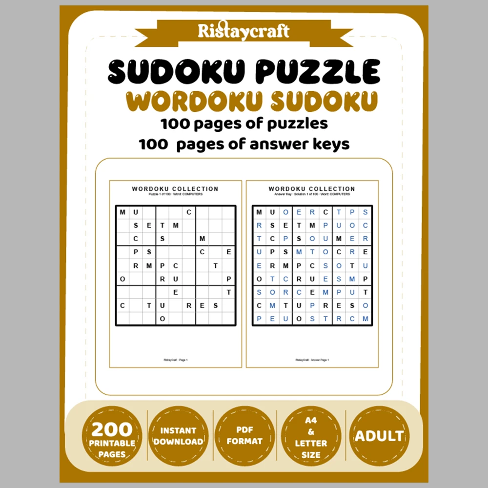 Sudoku Puzzle Wordoku Sudoku 100 Puzzle Pages + 100 Answer Key Pages