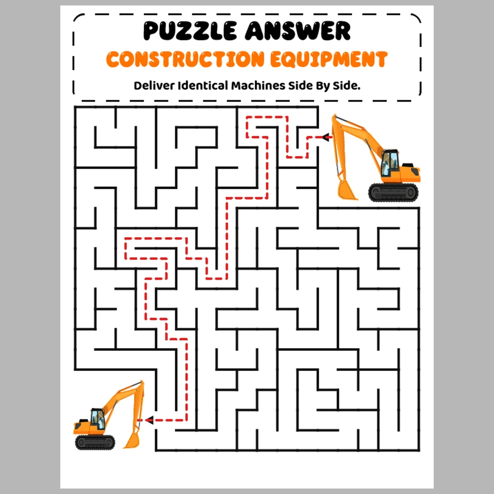 Construction Equipment Kids Maze Puzzle 10 Puzzle Pages + 10 Answer Key Pages