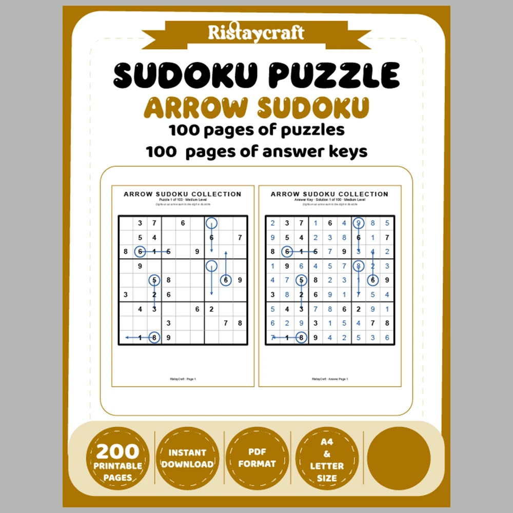 Suooku Puzzle Arrow Sudoku 100 Puzzle Pages + 100 Answer Key Pages