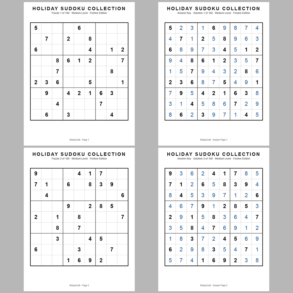 Sudoku Puzzle Holiday Sudoku 100 Puzzle Pages + 100 Answer Key Pages