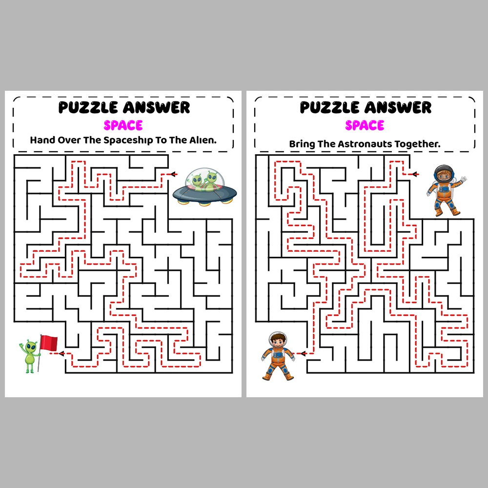 Space Kids Maze Puzzle 10 Pages of Puzzles