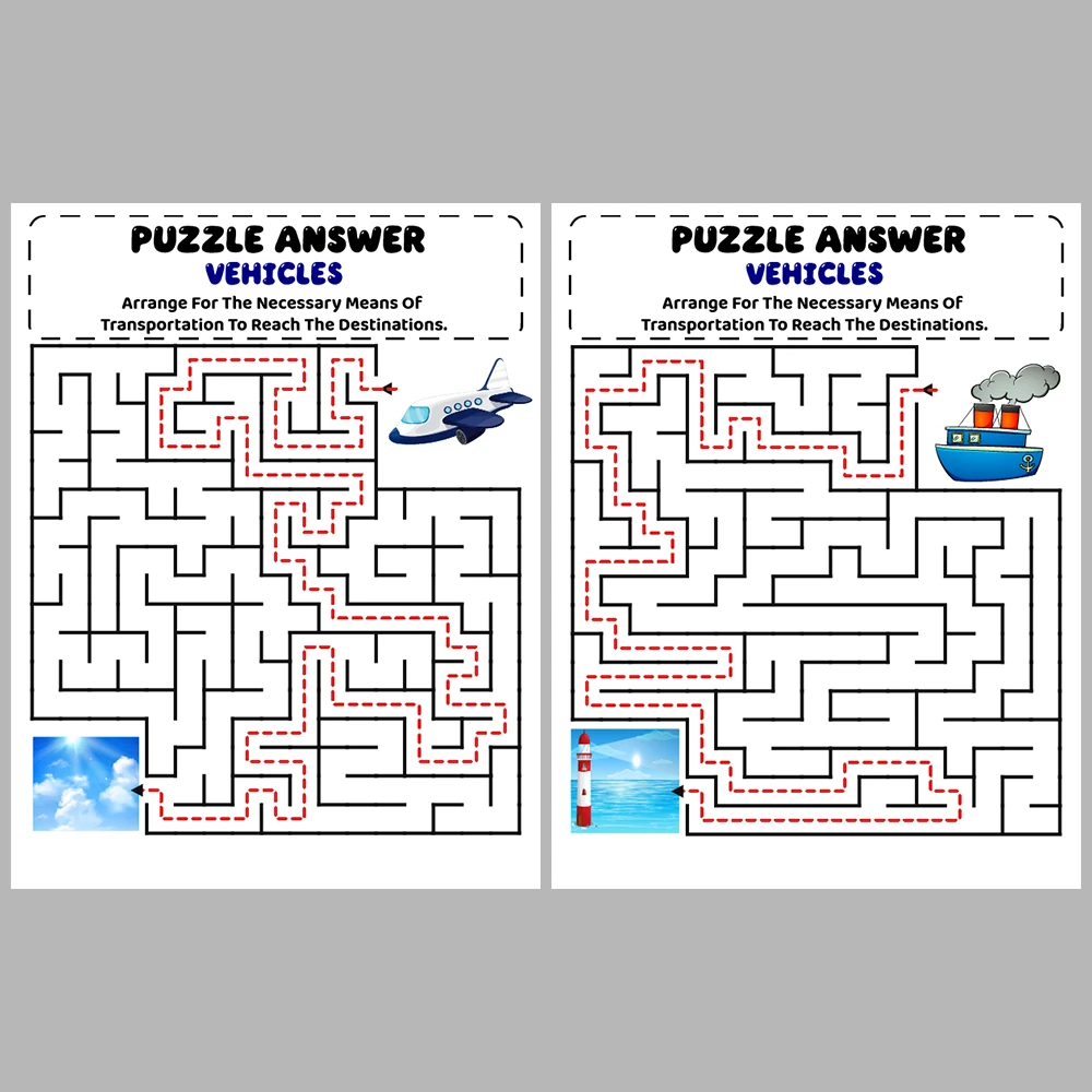 Vehicles Kids Maze Puzzle 10 Pages of Puzzles