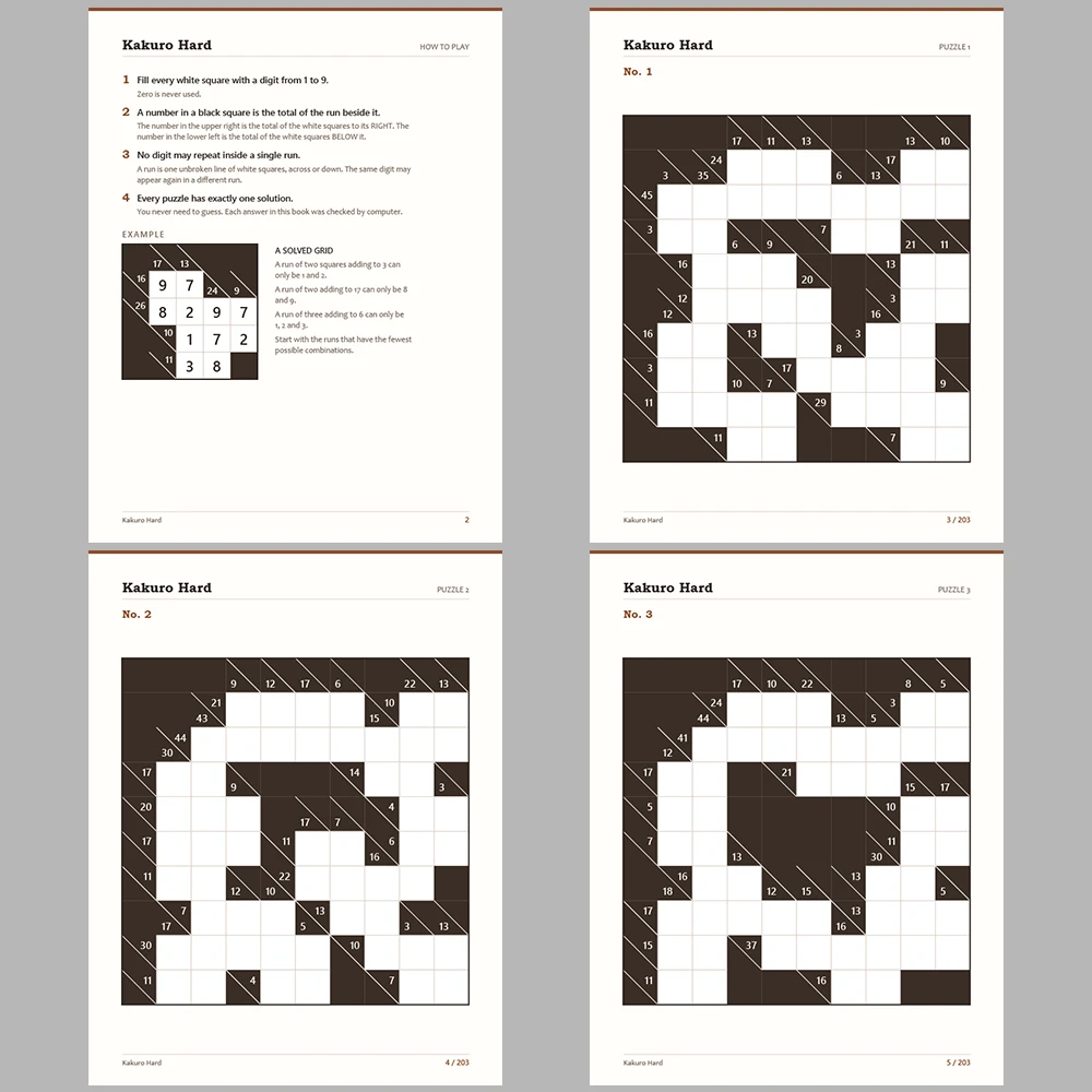 Kakuro Puzzle Classic Hard 100 Puzzle Pages + 100 Answer Key Pages