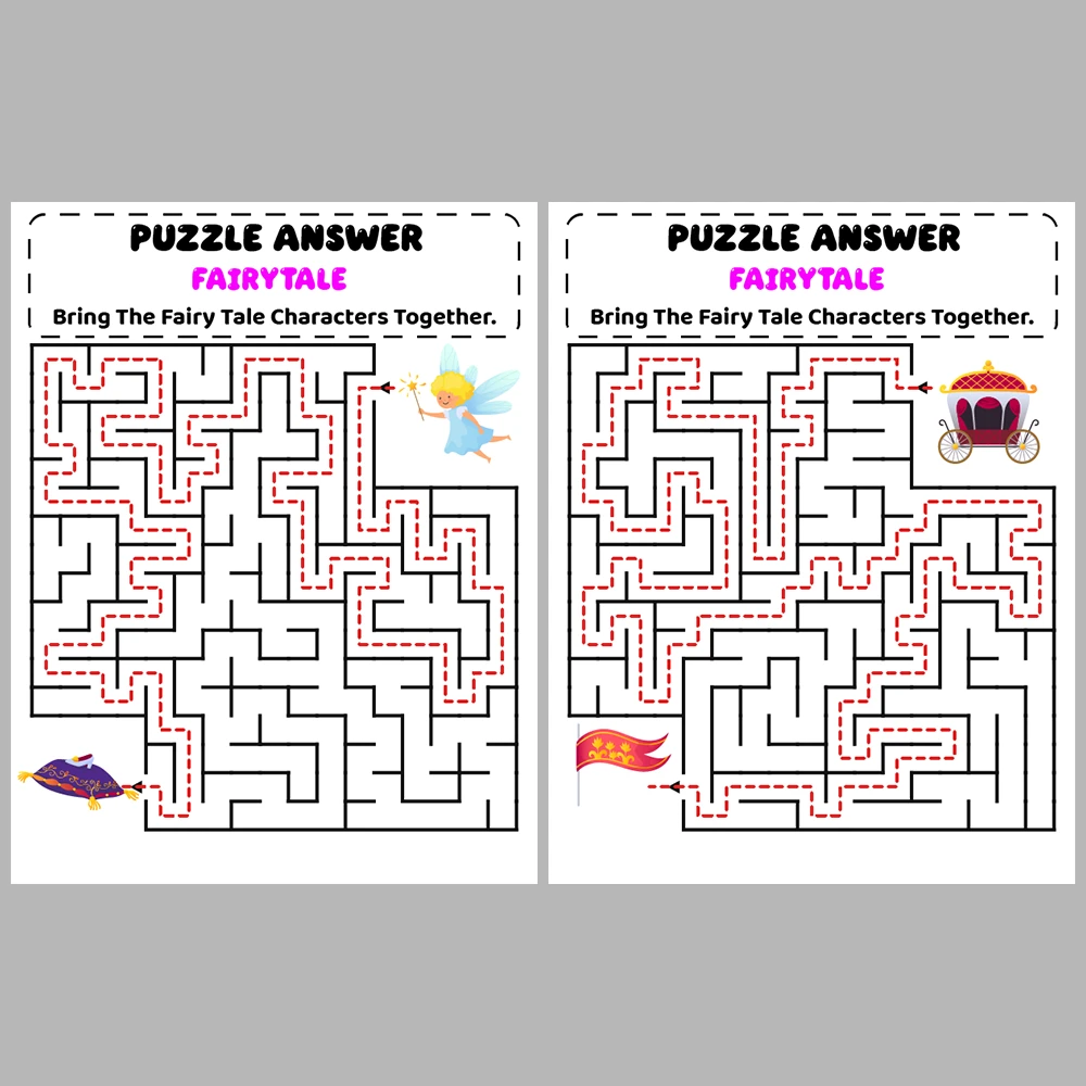 Fairytale Kids Maze Puzzle 10 Pages of Puzzles